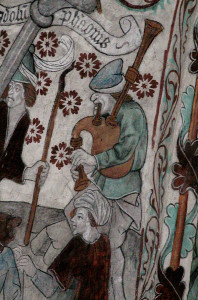 15th century bagpipe painting in Härkeberga Church (photo Olle Gällmo)