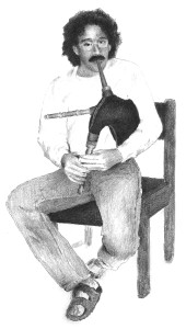 The author and his pipes (drawing Paul Johnson)